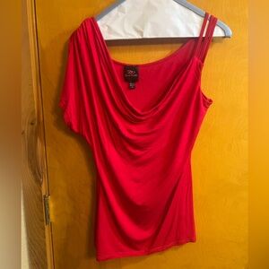 Rose red sexy cocktail party 3 bar Bebe draped Blouse